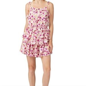 MISA Floral Tiered Ruffle Mini Dress - Pink & White